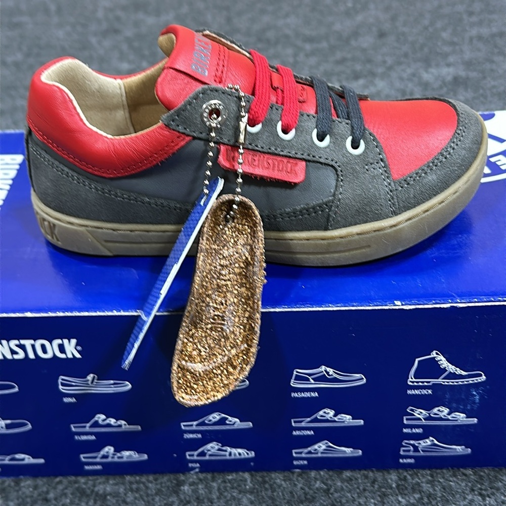 Birkenstock Astee Sneaker Kids Suede Leather Canvas Shoes US 11 EU 29 Gray & Red